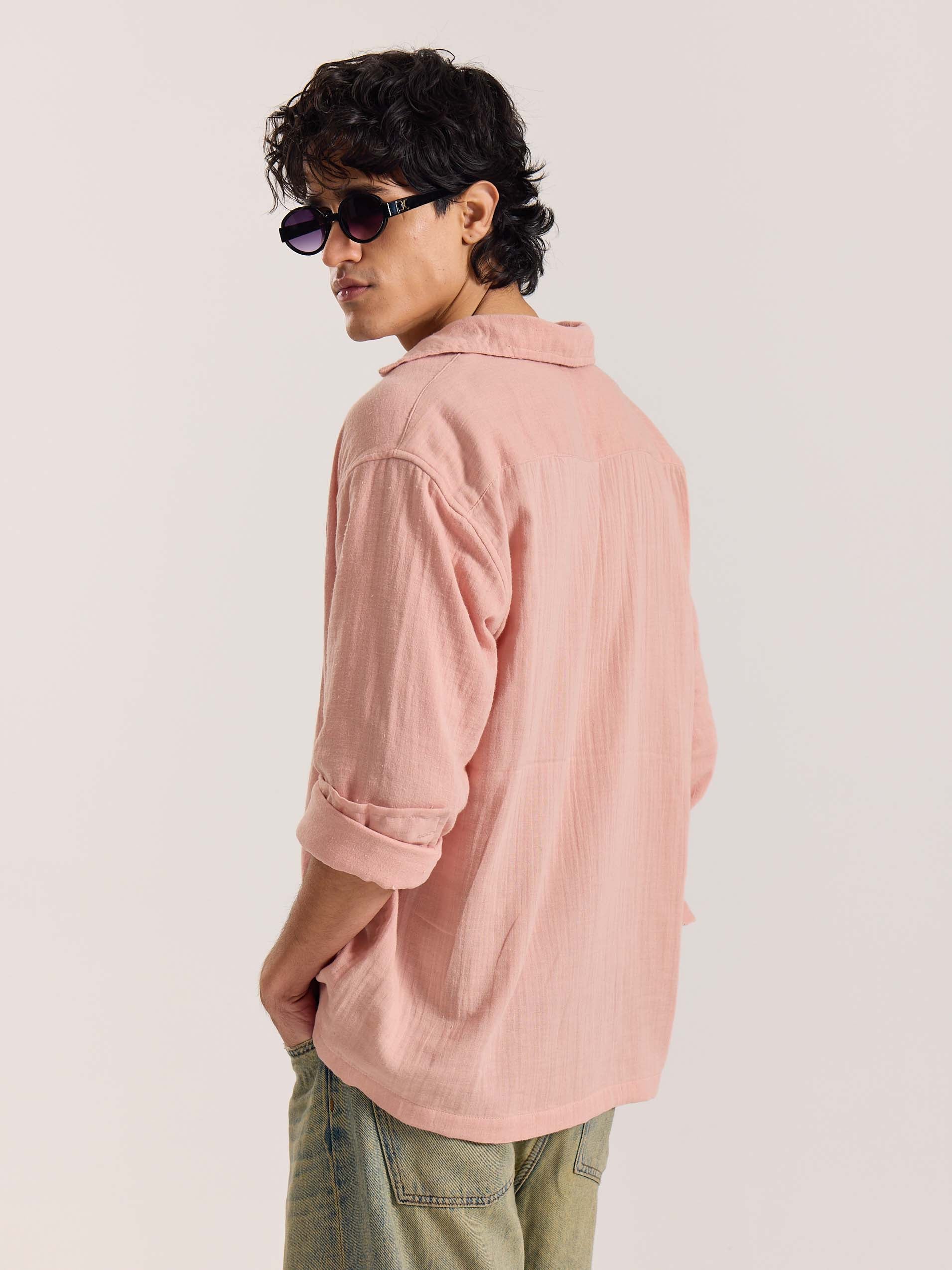 Salmon Pink Gauze Holiday Shirt - Image 6