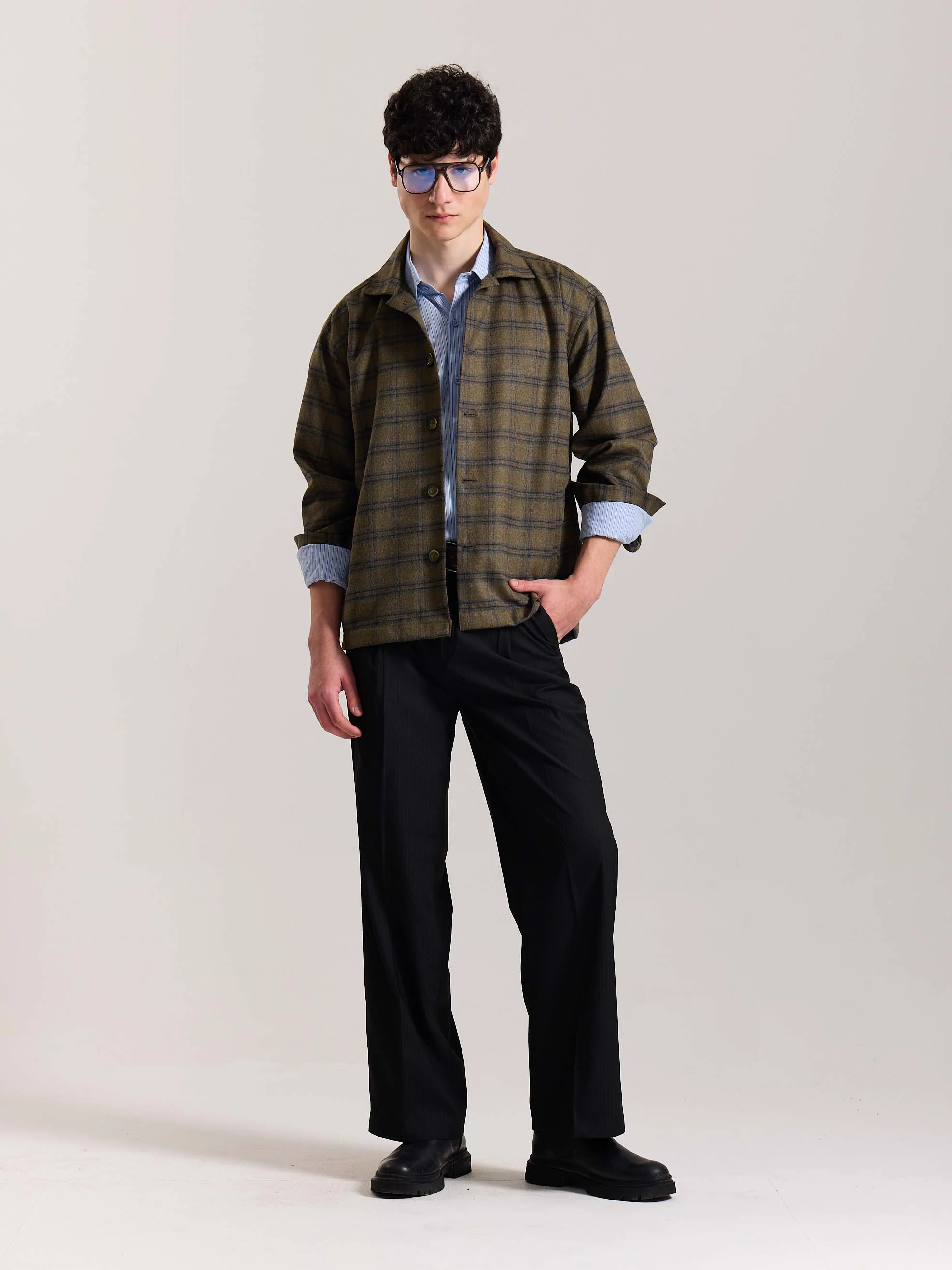 Taupe Checkered Tweed Shacket