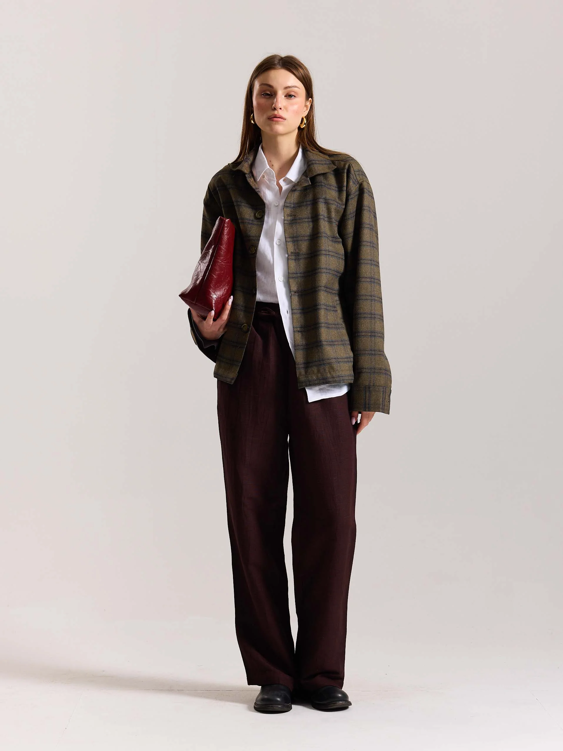 Taupe Checkered Tweed Shacket - Image 2