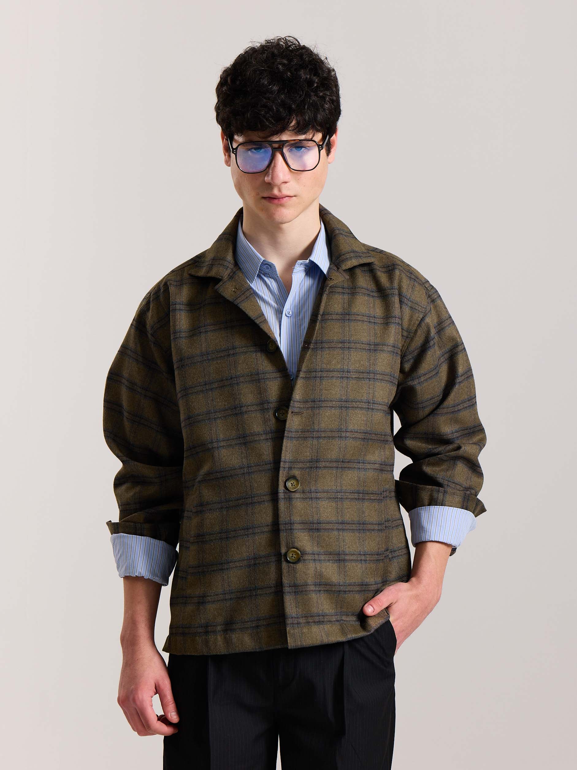 Taupe Checkered Tweed Shacket - Image 3