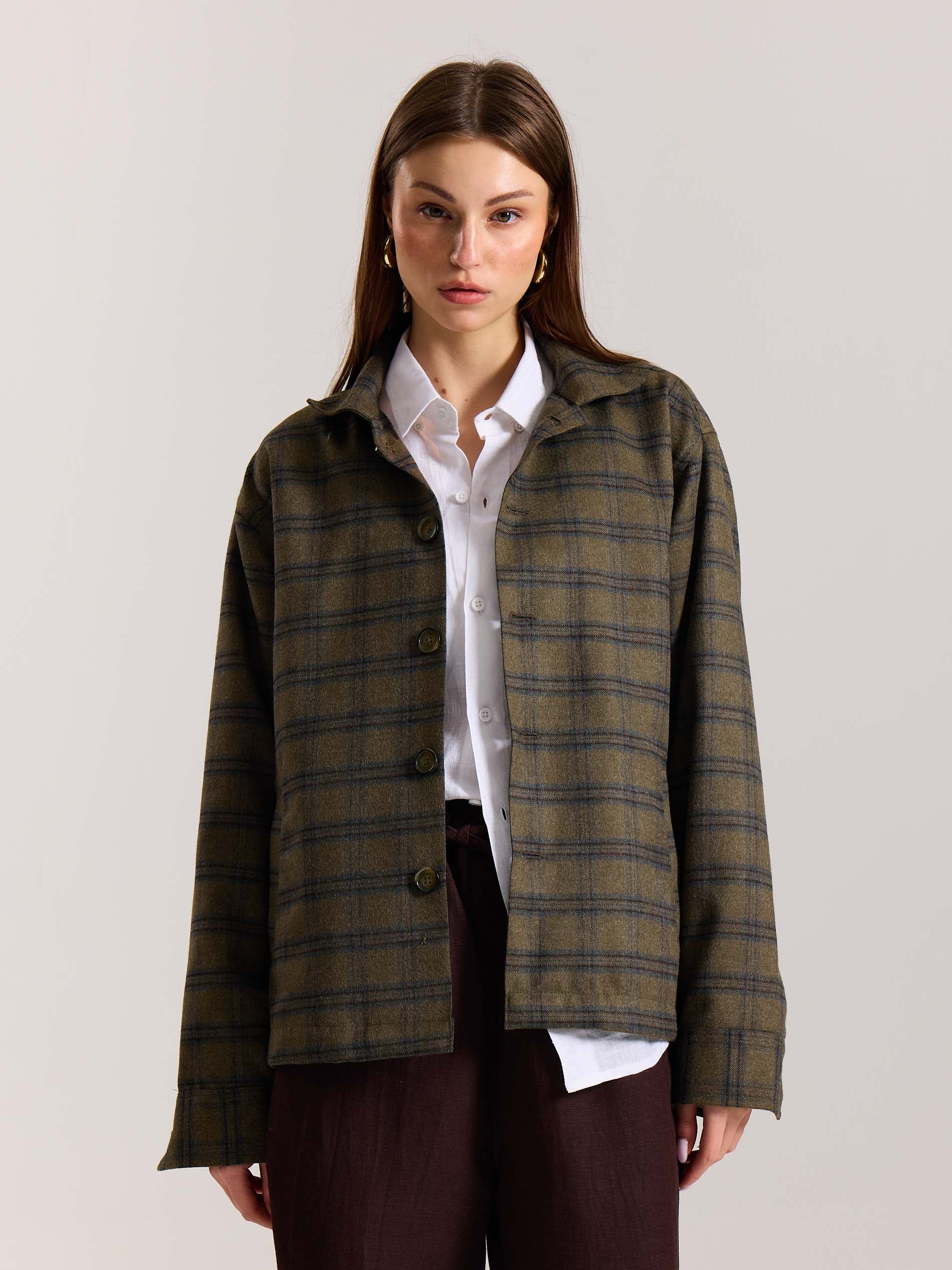 Taupe Checkered Tweed Shacket - Image 4