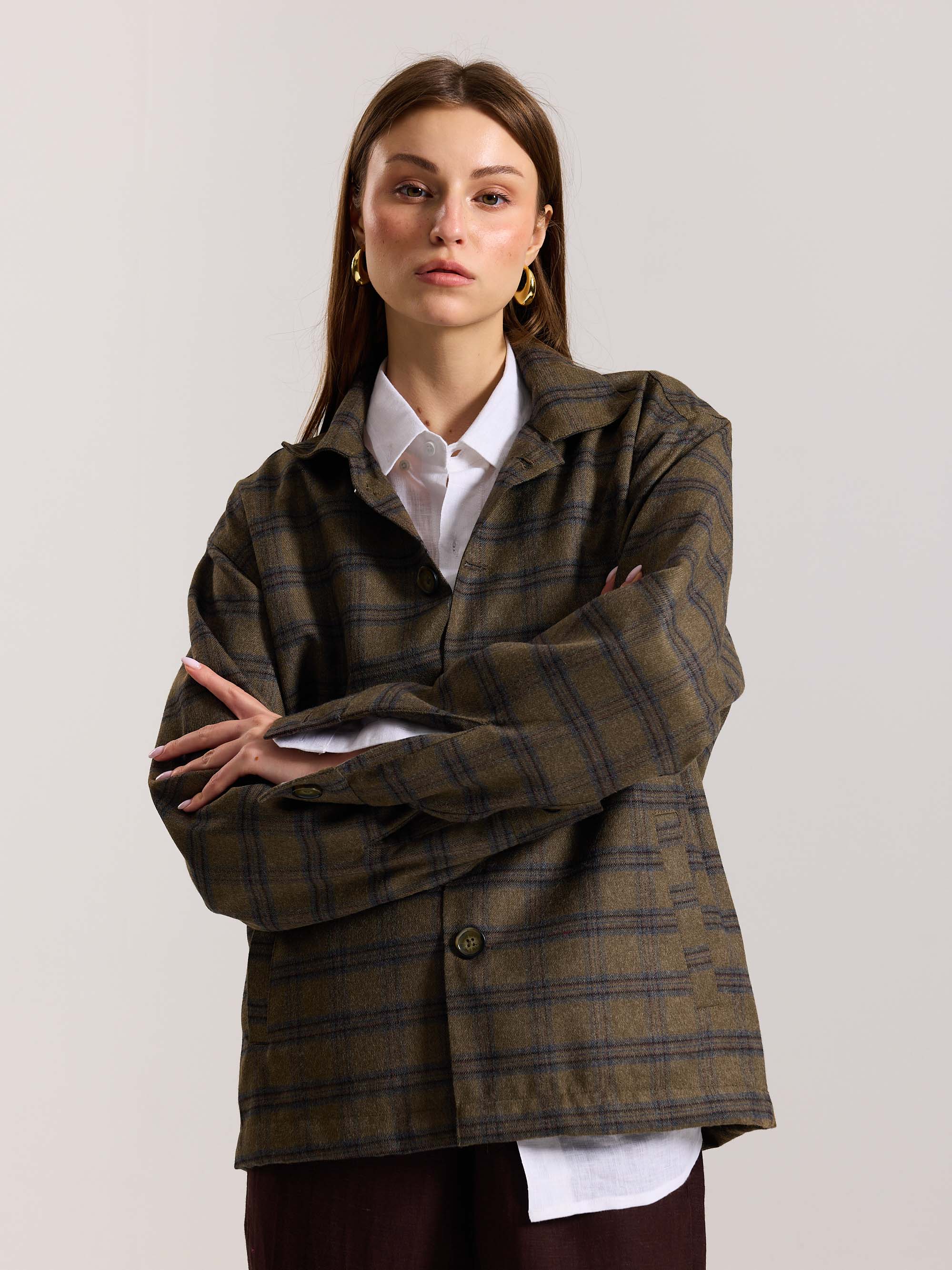 Taupe Checkered Tweed Shacket - Image 6
