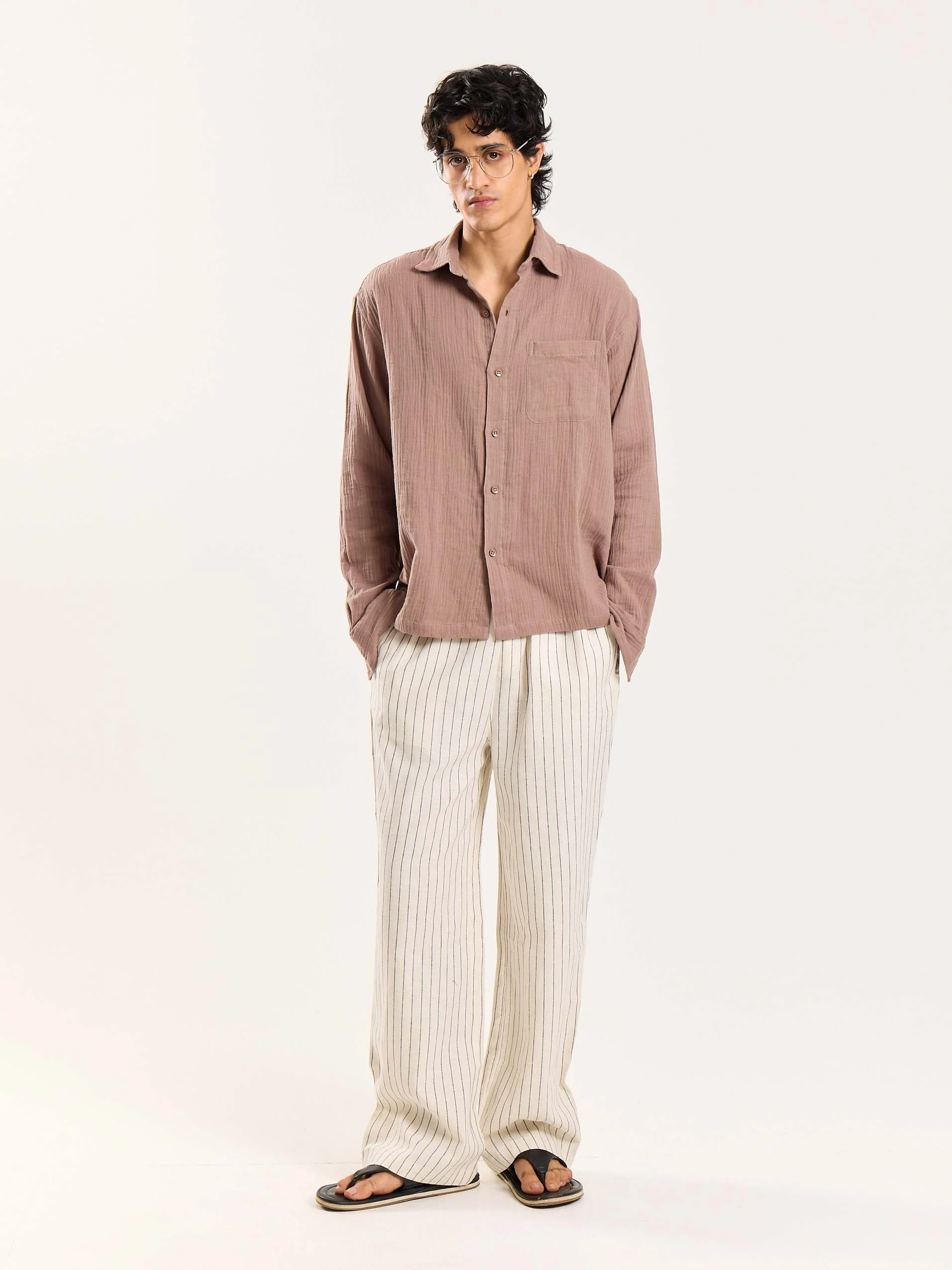 Taupe Gauze Holiday Shirt