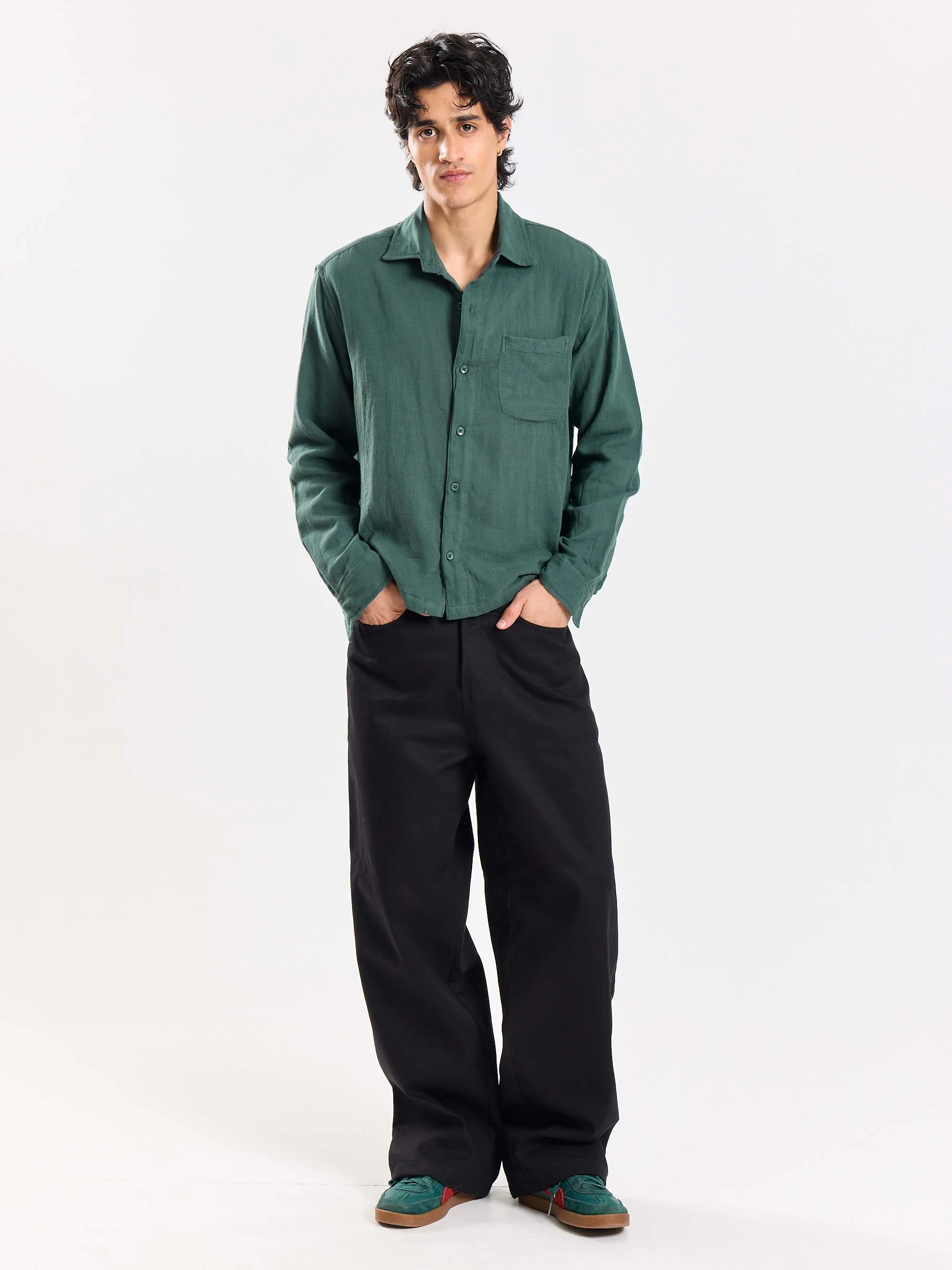 Teal Green Gauze Holiday Shirt