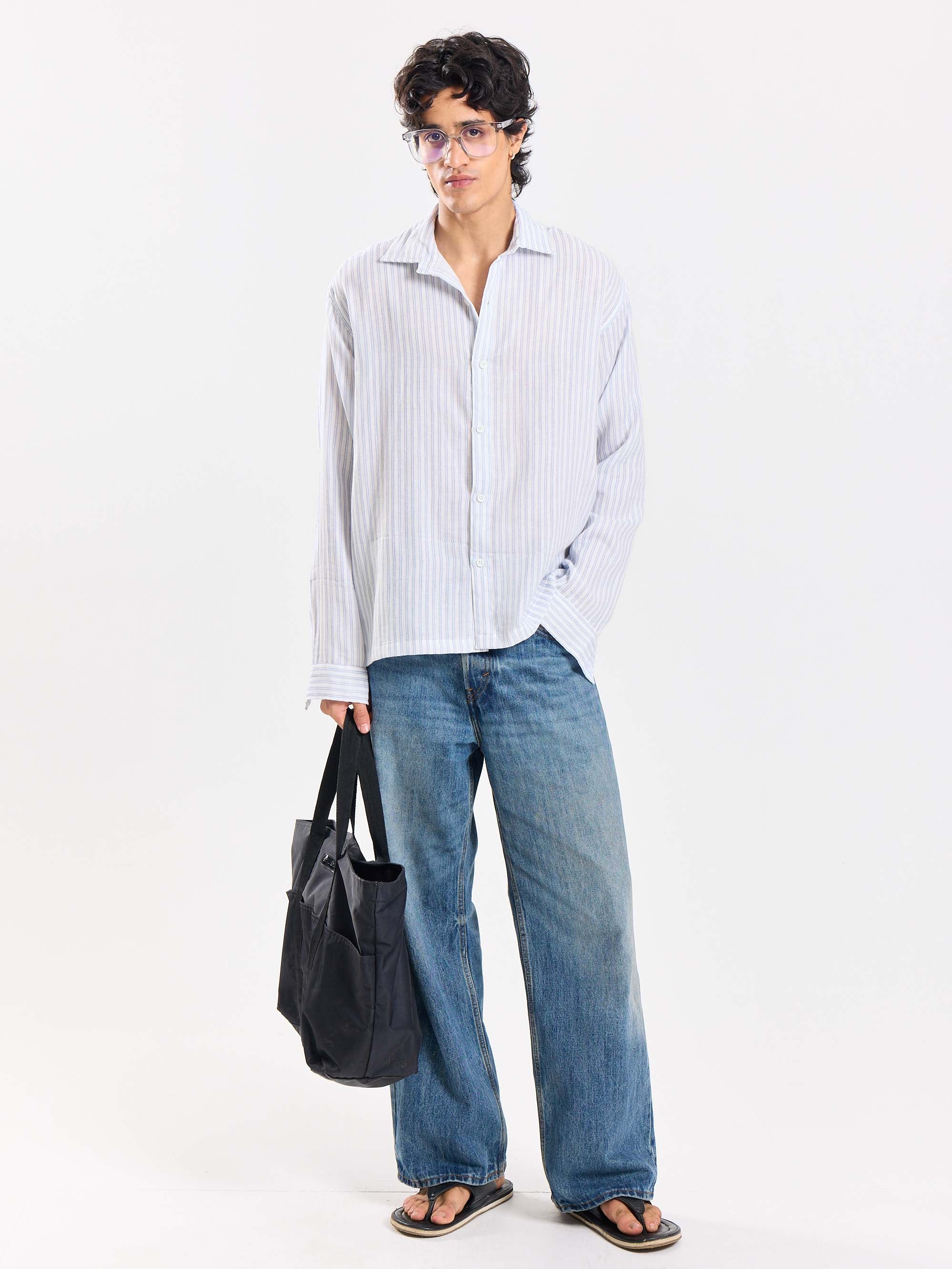 White Striped Gauze Holiday Shirt