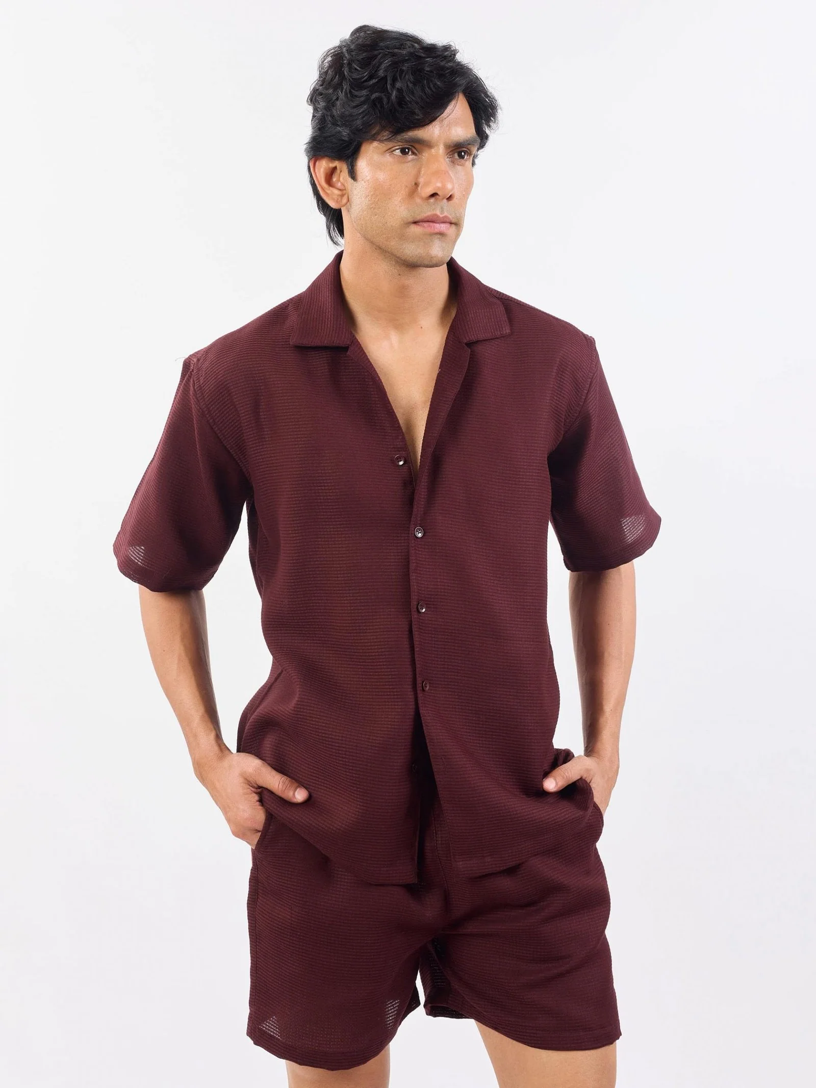 Wine Unisex Textured Co-ord Set