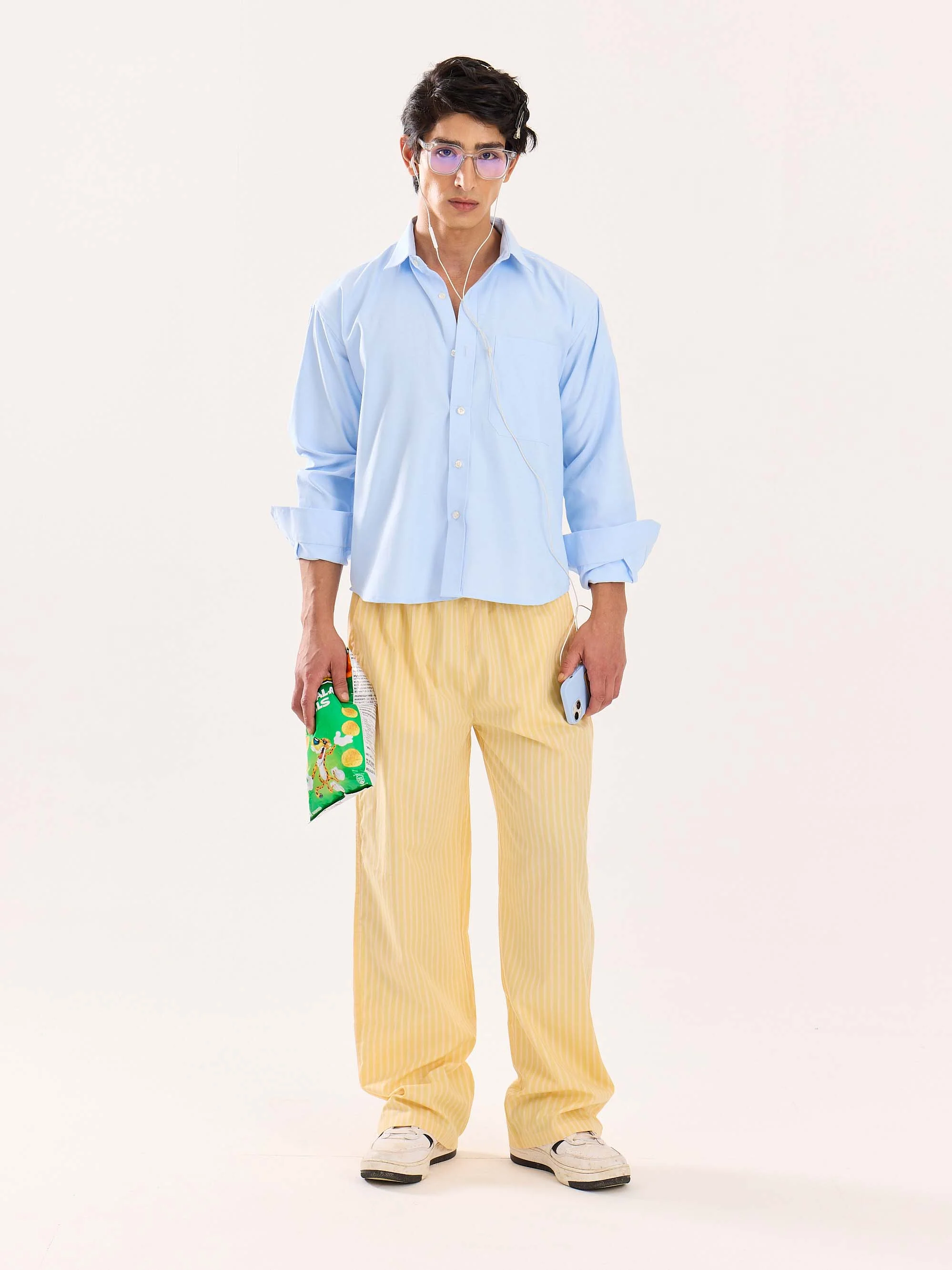 Yellow Striped Poplin Pull-on Pants