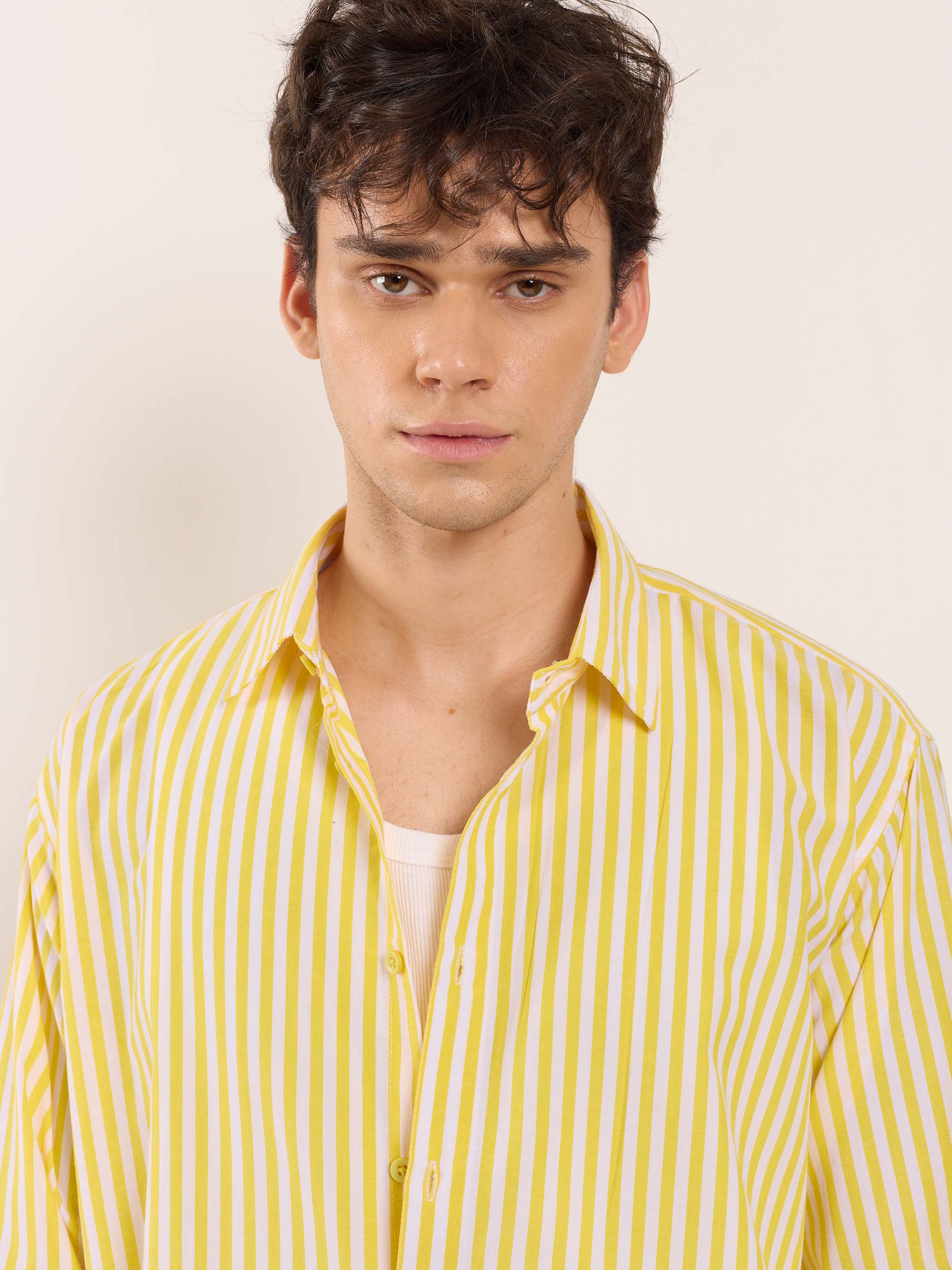 Yellow & White Poplin Striped Shirt - Image 3