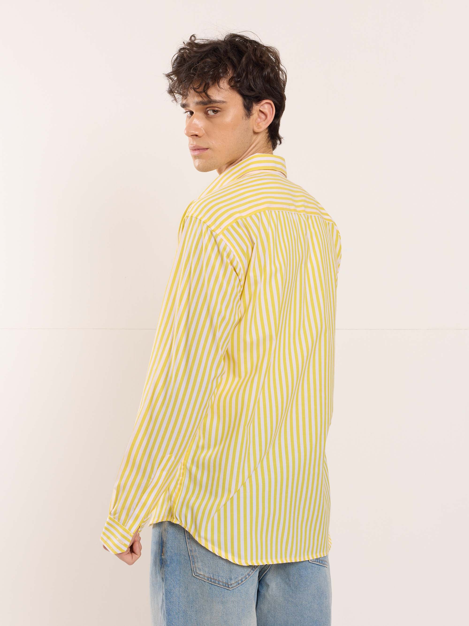 Yellow & White Poplin Striped Shirt - Image 6